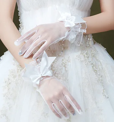 New Wedding Dress Glove Bridal Bride White Tulle Organza Lace Gloves for Wedding