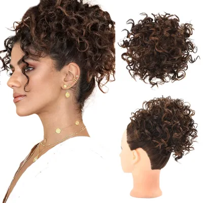 WE18 Drawstring Messy Bun Large Full Hair Bun Extension Hairpiece Short Wigs Curly Hair Bun for Women