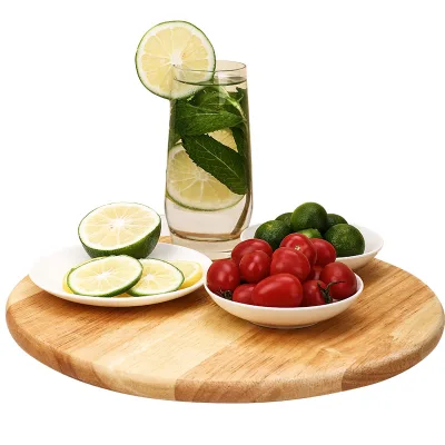 High Broad HB-20043 Standing Lazy Susan Acacia Wood Rotating Turntable Serving Fruit Cheese Tray Customizable Options Home