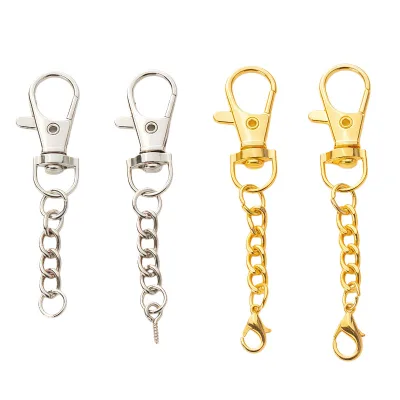 Wholesale Gold Silver Zinc Alloy Lobster Clasp Keychain Hardware Hook with Extension Chain for DIY Keychain Bag Jewelry Making