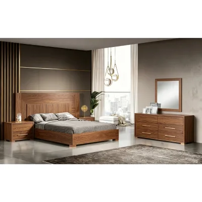 Factory Direct Supply Villa Home Modern Bedroom Set Italian Minimalist Wooden Bed Frame Double Bed Dressing Table Night Stand