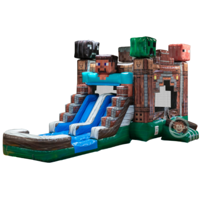 Pixel Theme Jumper with Slide Trampoline Jumper with Creeper & Block Designs, Durable Inflatable Bouncer for Kids' Jump Fun