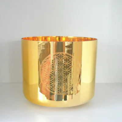 24K Gold Crystal Quartz Singing Bowls with Pattern of Flower Design