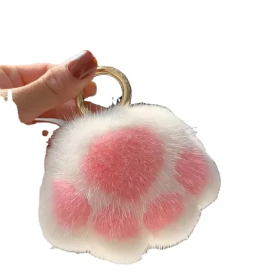 Linda Kawaii Cat Paw Desgin Soft Plush Key Chains Faux Fur Pompom Keychain Car Charm Key Holder Women Bags Pendant