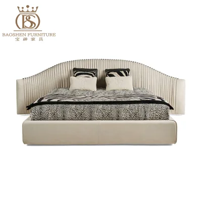 BS Luxury Modern Leather Upholstered Double Bed Frame Furniture Bedroom Set Customized Wooden Beds Apartment Hotel