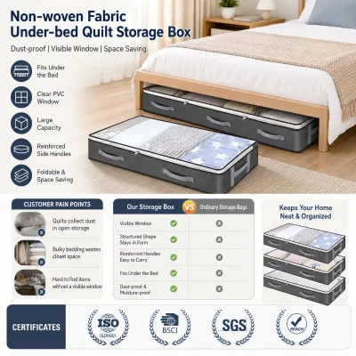 Customized Logo Non Woven Fabric Under Bed Quilt Storage Bag OEM ODM Large Capacity Bedding Organizer Box