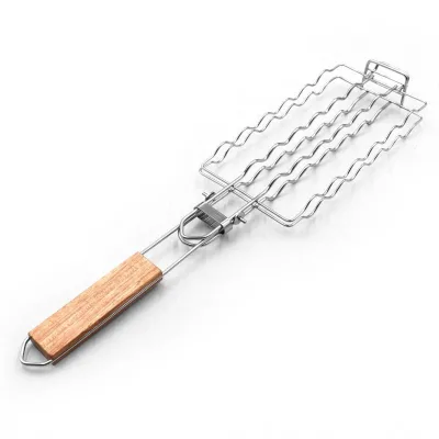 Detachable Stainless Steel BBQ Grill Rack Outdoor Metal Barbecue Net for Hot Dogs Ham & Sausages Handcrafted with Charcoal