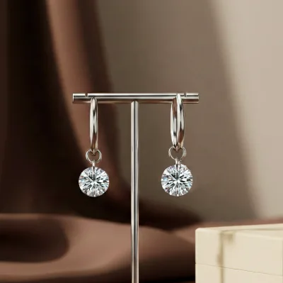 K-pop Stars Trendy 925 Sterling Silver Stackable Jewelry Ear Pierced 3carat 3ct Drop Moissanite Hook Stud Earrings for Women