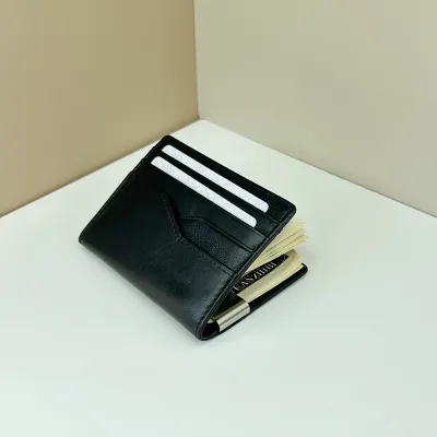 Short Wholesale Vintage Handmade Italian Cowhide Leather Money Clip Men's Multifunctional Card Holder