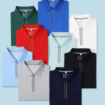 Custom Logo 98% Polyester 2% Spandex Men's Dry Fit Golf Polo Shirt with Embroidery Half Zipper Neck Long Sleeve