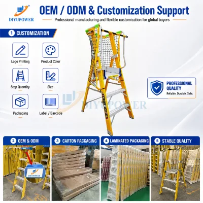 DIYU Modern Fiberglass & Aluminum Electrical Insulation Ladder 2 Wheel Industrial Electrician Nonconductive 300 lb Load Capacity