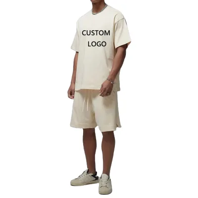 Hot Sale Premium Cotton Summer Breathable Knitted Print Streetwear T-shirt and Shorts Set for Men