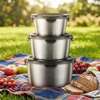 Airtight Stackable Stainless Steel Food Storage Container Snack Bowls with Lids Meal Prep Container