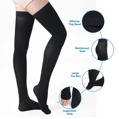 Compports Custom logo Thigh High Black 20-30mmhg Compression Anti Embolism Stockings for Sports Running with Silicone Band