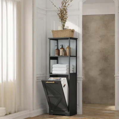 Freestanding Linen Cabinet Constructed with Sturdy MDF and Iron Frame Space-Efficient Design Bathroom Cabinet