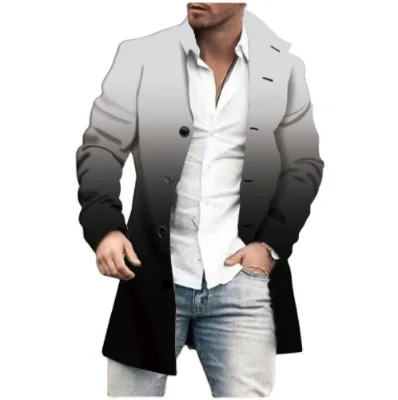 Custom Luxury Trench Coats Overcoat Men Warm Winter Long Men Coat 1 Piece Stand Woven 100% Polyester Print