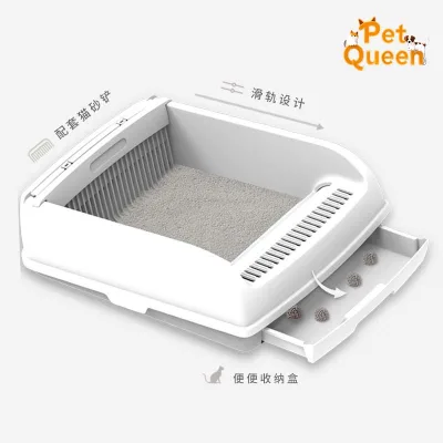 Semi-enclosed Large Stainless Steel & Plastic Cat Litter Box Drawer-type Design with Litter Shovel Easy Clean Indoor/Outdoor Use