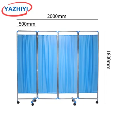 YAZHIYI Mobile 4 Folds Medical Bedside Screen Detachable Fabric Divider Silent Brake Wheels For Beauty Salon Nursing Clinic
