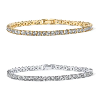 Classic Tennis Bracelets for Women Gold Cubic Diamond Plated 4.0mm Zinc Alloy Stainless Steel Jewelry Unisex
