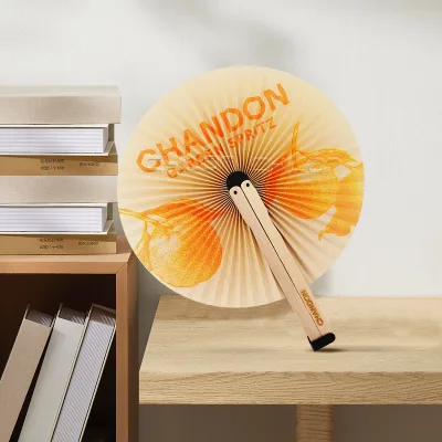 Blank Handmade White Round Circle Hand Folding Fans with Plastic Handle for Wedding Church Party Decor Gift