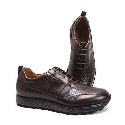 Men's Brown Genuine Leather Lace-Up Sneakers - Casual Shoes Buy the Best Products in the Online Store