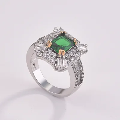 Hot Selling Emerald Zircon square Princess Ring European and American Micro  studded Diamond Engagement Ring
