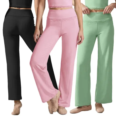 Custom Logo Women's Loose Fit Straight Leg Yoga Pants Pilates Training Workout Fitness Pants