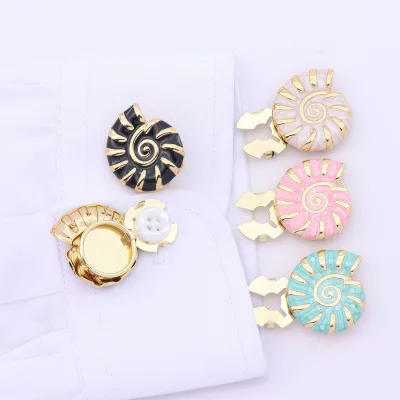 CLARMER New Fashion Pearlescent Shirt Cuff Button Sea Snail Alloy Drip Oil Button Cover for Women and Men