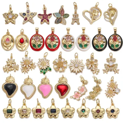 Copper 18K Gold Plated Children's Animal Shape Micro Pave CZ Colorful Enamel DIY Necklace Bracelet Jewelry