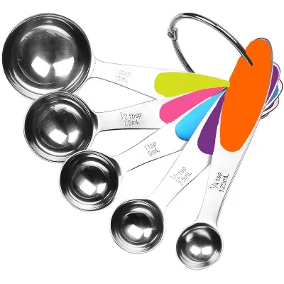 Stainless Steel Measuring Spoons Set, 5 Piece Measuring Spoons With Colored Soft Silicone Handles, for Cooking and Baking
