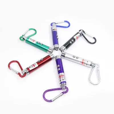 Mini 3 in 1 Multifunction Laser Light Pointer UV LED Torch Flashlight Keychain Carabiner for Working and Camping