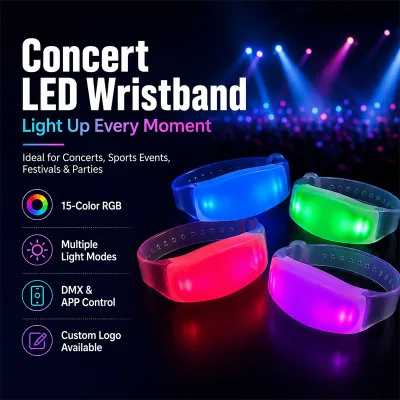 Custom Logo LED Flashing Wristband Concert Merchandise Light Up Bracelet For Fan Support Event Giveaway
