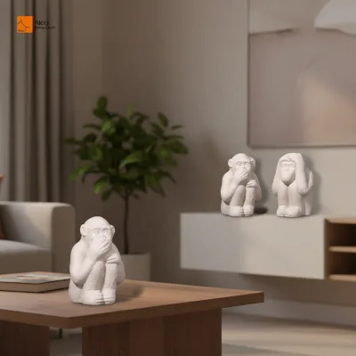 Three Wise Monkeys Cement Figurines Set See No Evil Hear No Evil Speak No Evil Eco-Friendly Hand-painted Modern Christmas