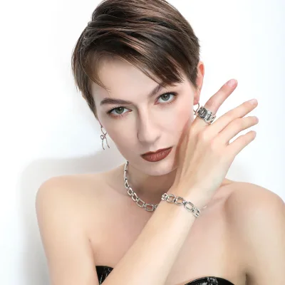 Cuban Link Style Open Ring: Fashion-Forward Irregular Curves and Twist Texture in 925 Sterling Silver