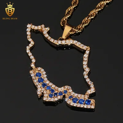 Stainless Steel Zircon Blue Pointed Crystal Small Pendant Personalized Customization Iced Out Jewelry