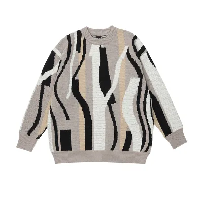 Manufacture Casual Plaid Striped Crew Neck Crocheted Standard Sweater for Men Plus Size Winter Loose Fit Pullover