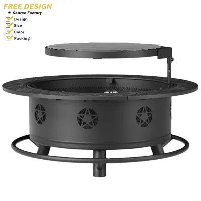 35-Inch Outdoor Metal Fire Pit Table with Cooking Grate BBQ Grill Wood Burning Fireplaces for Backyard Patio Bonfires Picnics
