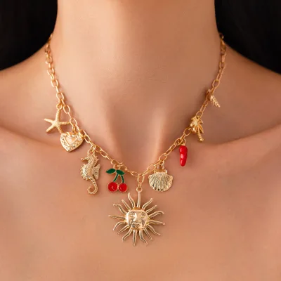 Cherry Small Pepper Oil Pendant Necklace Vintage Ocean Style Alloy Luxury Clavicle Necklace