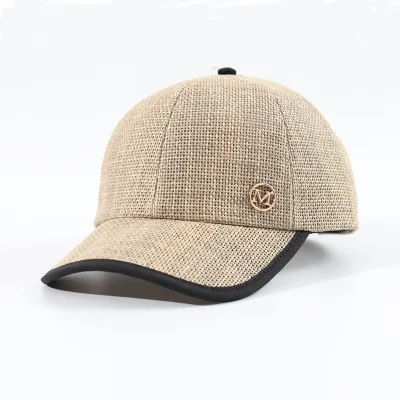 2026 Spring Summer Fashion Paper Straw Baseball Cap Outdoor Fashion Trendy Sunshade Sports Hat with Metal logo