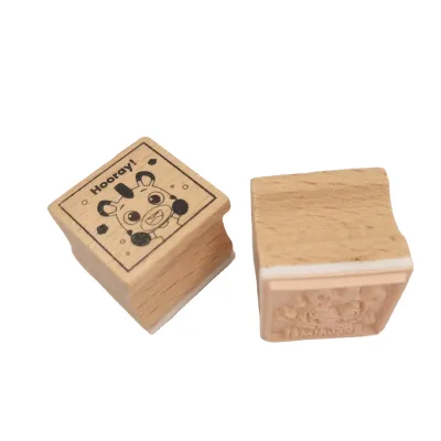 Factory Custom Rectangle Logo Office Wooden Block Printing Stamp Hand Set Personalized Customized Scrapbook Wood Rubber Stamps