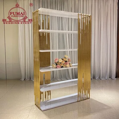 Gold Modern Backdrop Storage Rack with Glass/MDF for Wedding and Wine Use