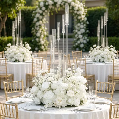 Classic Pure White Silk Rose Hydrangea Flower Wreath Table Centerpiece for Wedding Party Decor