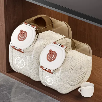 DOOSO Large Square Plastic PP Rice Bucket Dry Grain Food Storage Container Kitchen Organizer