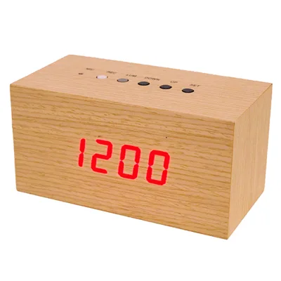 Wooden Electronic LED Clock with Voice Control Temperature Display Calendars MDF+PVC Material Smart Digital Modern Design