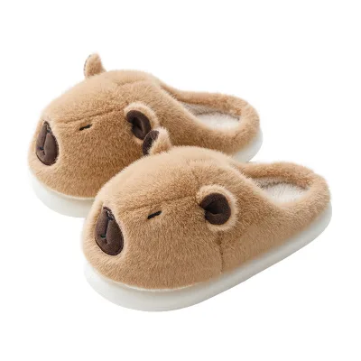 HY198 Plush Capybara Slippers Closed Toe Slippers Cute Furry Animal Slippers Non-Slip Furry Walking Shoes for Indoor Bedroom