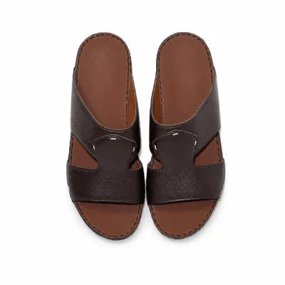Genuine Leather Slide Sandals Open Toe Slip on Casual Slippers Hand Stitched Comfort Flat Sandal