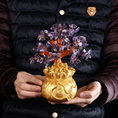 DIY Energy Natural Crystal Amethyst Money Gravel Tree for Decoration