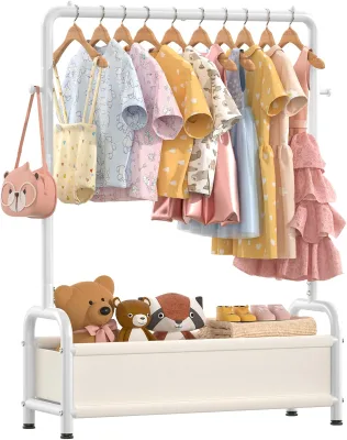 Classic Pink Kids Coat Rack Storage Shelf Metal Height Adjustable Free Standing (Small Baby-Toddler Wardrobe Closet Organizer)