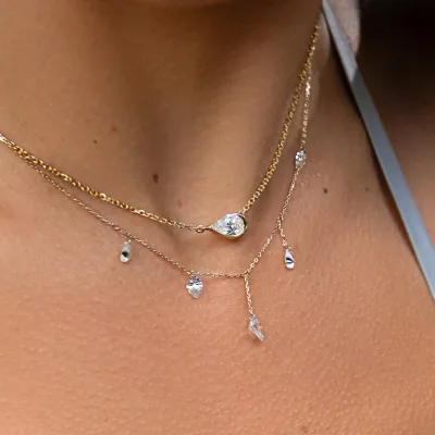 Gemnel Pierced Pear CZ Diamond Necklace With Tassels Round Zircon 925 Sterling Silver bar Pendant Bohemian Necklace for Woman