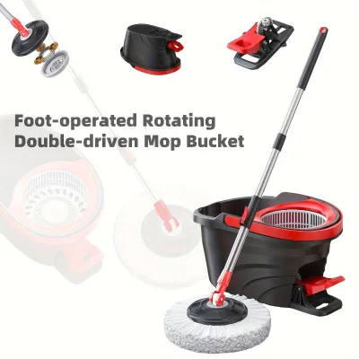 Pedal Operated Rotating Wringer 12L Splash Guard Anti Splashing Telescopic Handle Household Floor Cleaning Spin Mop Bucket Set
